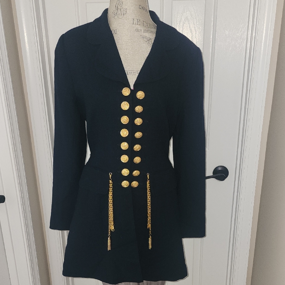 BANU Paris vintage Crepe Wool Structured Detailed Lined Jacket Dress SZ 12